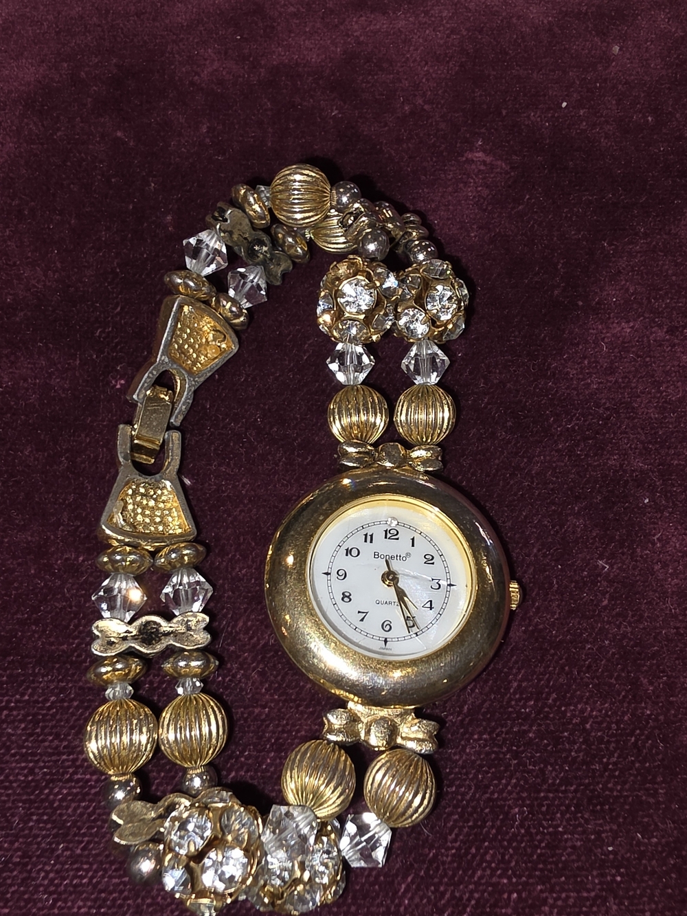 Vintage Gold-Tone Beaded Women's Bracelet Watch Needs Battary